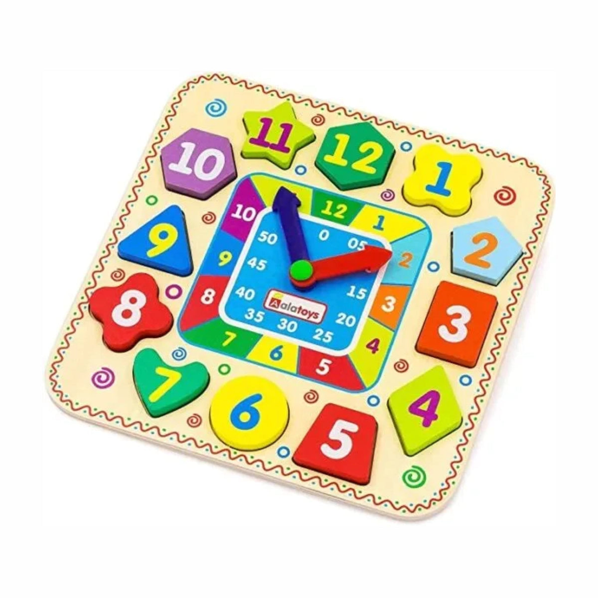 Educational Wooden Clock with Geometric Shapes