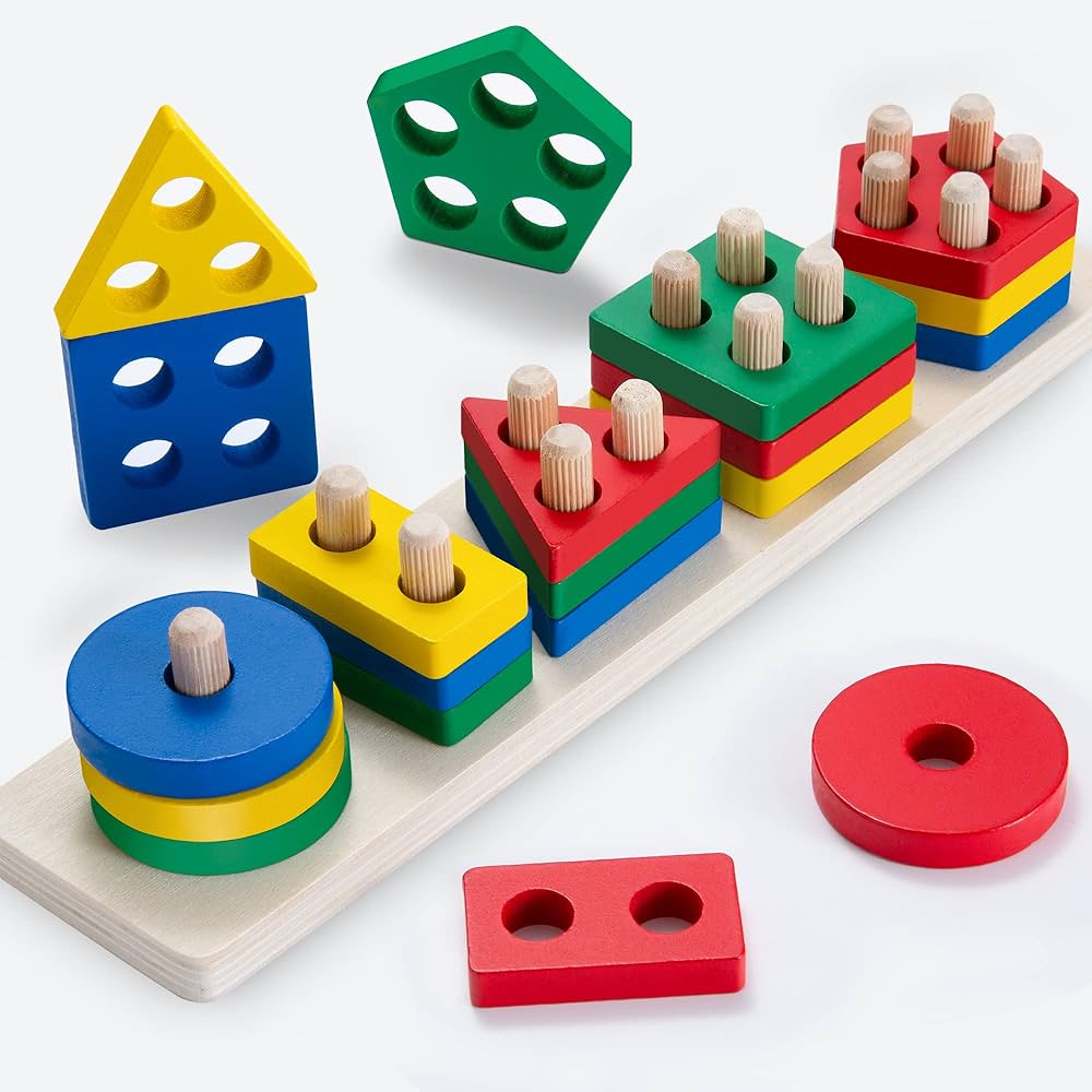Wooden Geometric Stacking Columns Set