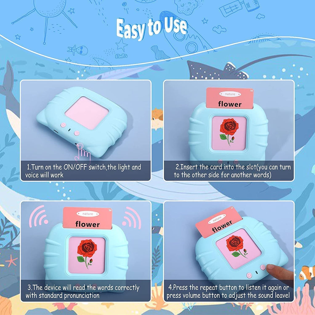 Talking Flash Cards showing food names activity card for kids