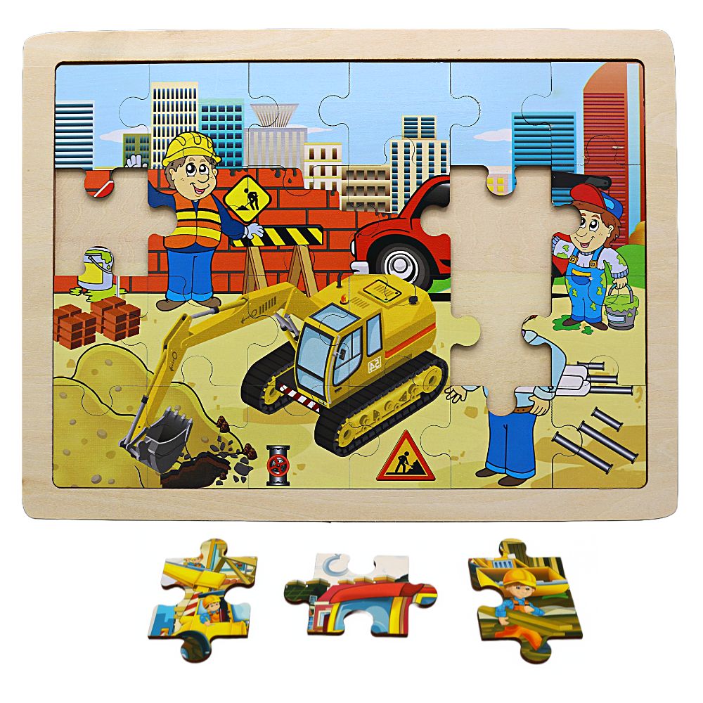 Kids Wooden Cartoon Vehicle Jigsaw Puzzle