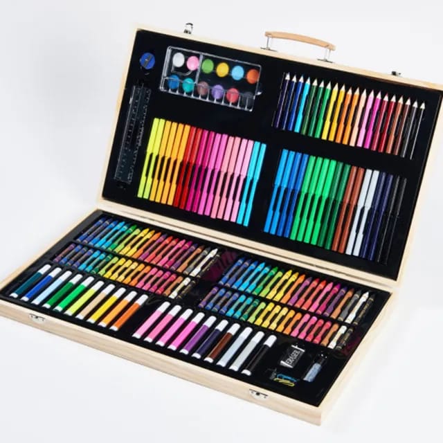 Wooden art and craft drawing color kit open case