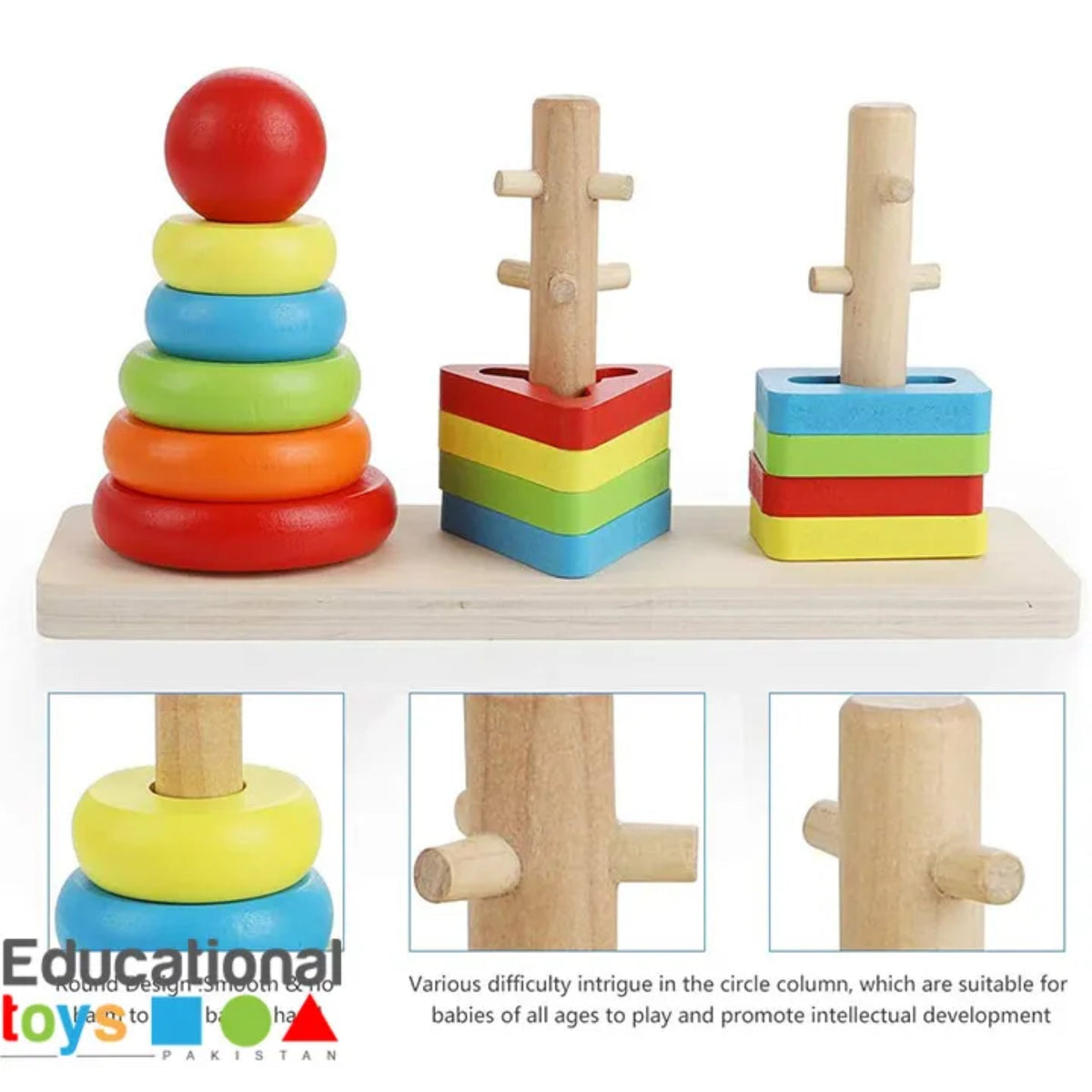 Wooden Rainbow Stacking Tower – Small (3 Column, with Box)