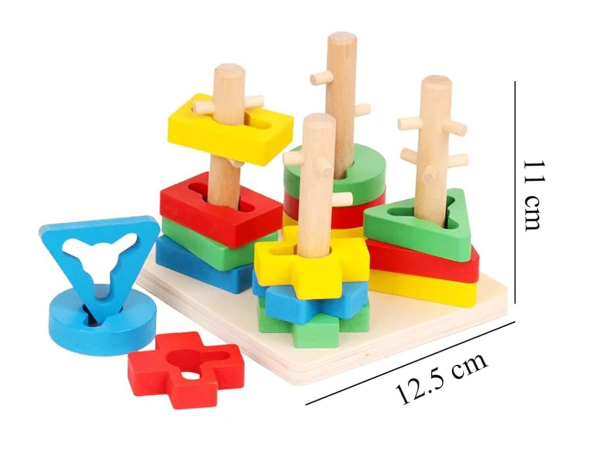 Wooden Geometric Stacking Columns (4pc)