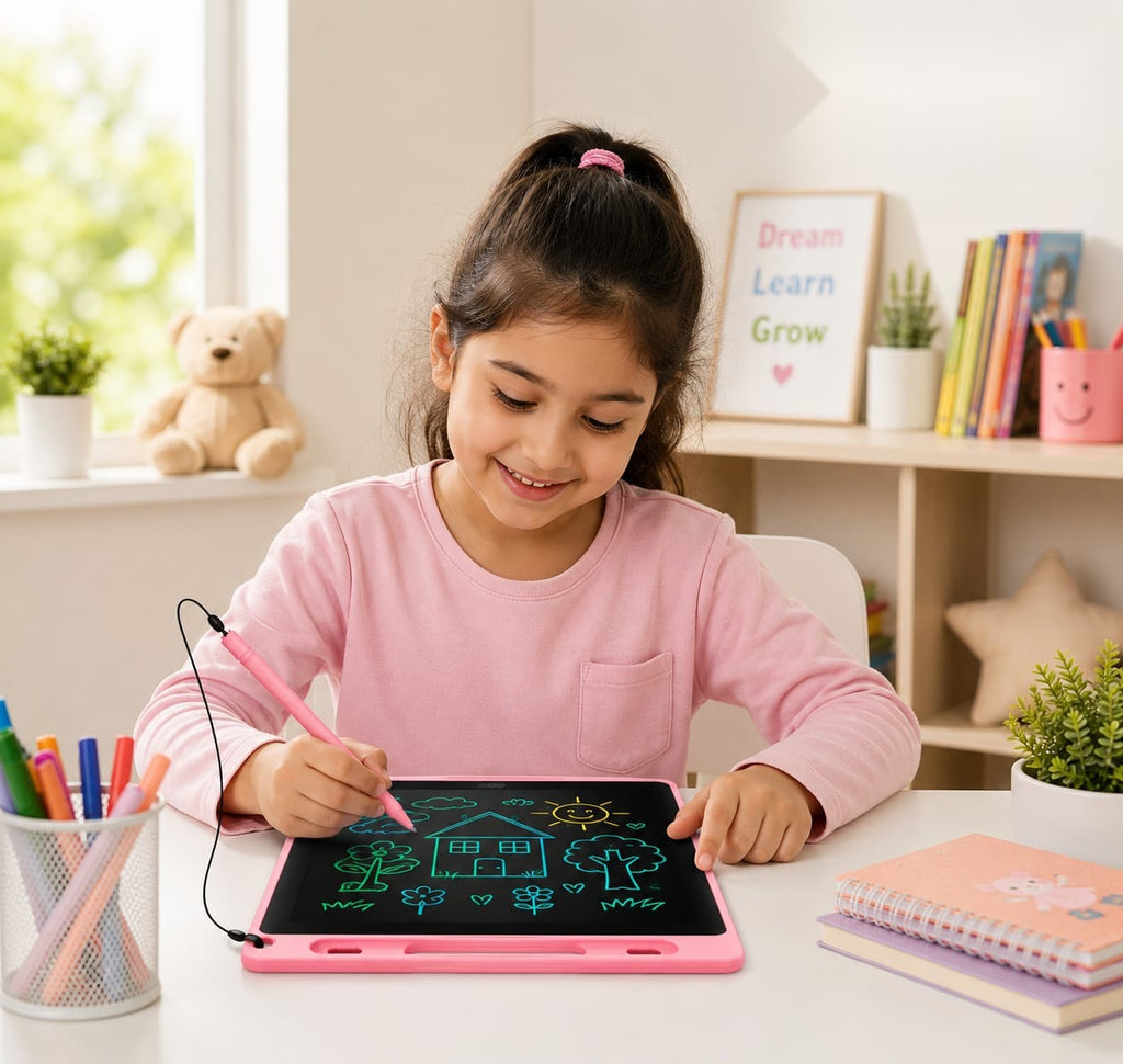 Girl drawing on LCD writing tablet