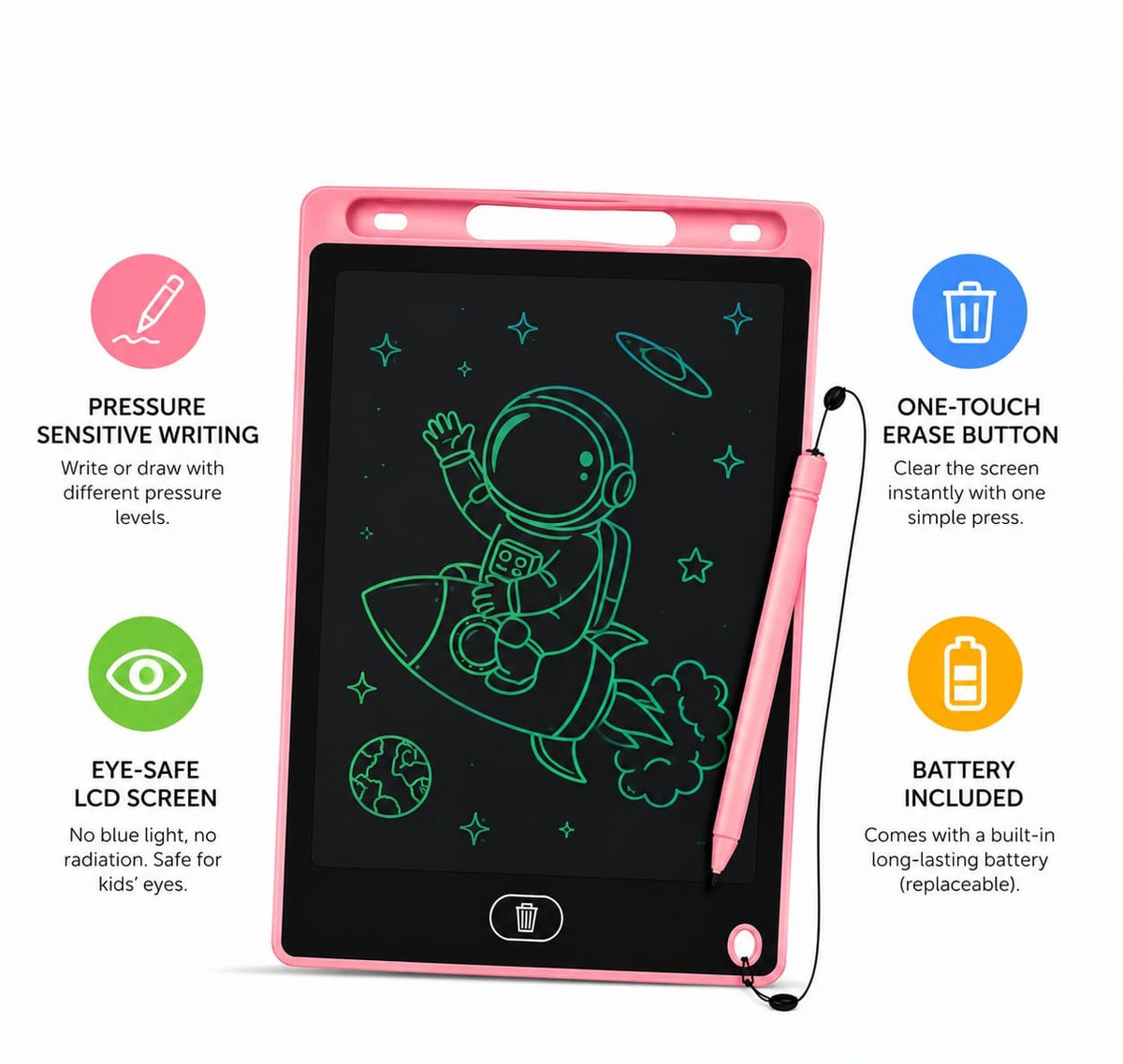 LCD writing tablet features