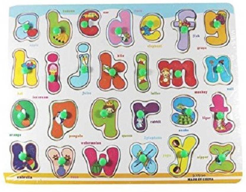 Small Alphabets Wooden Puzzle Plate with Knobs