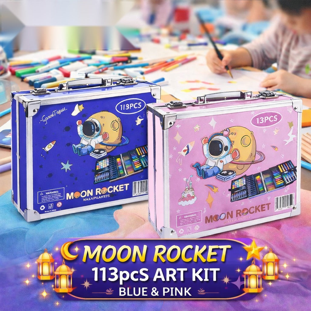 Moon Rocket 113 piece art kit blue and pink