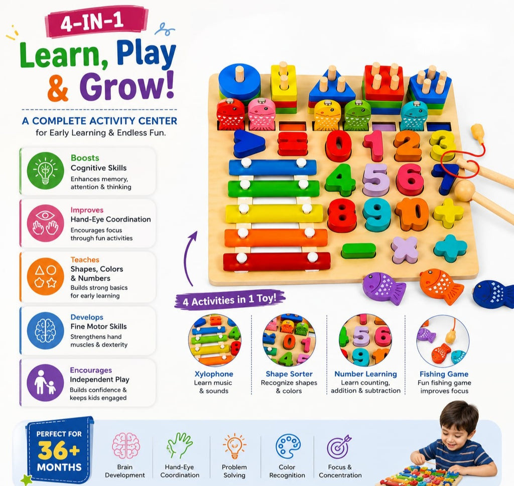 4-in-1 wooden xylophone toy features