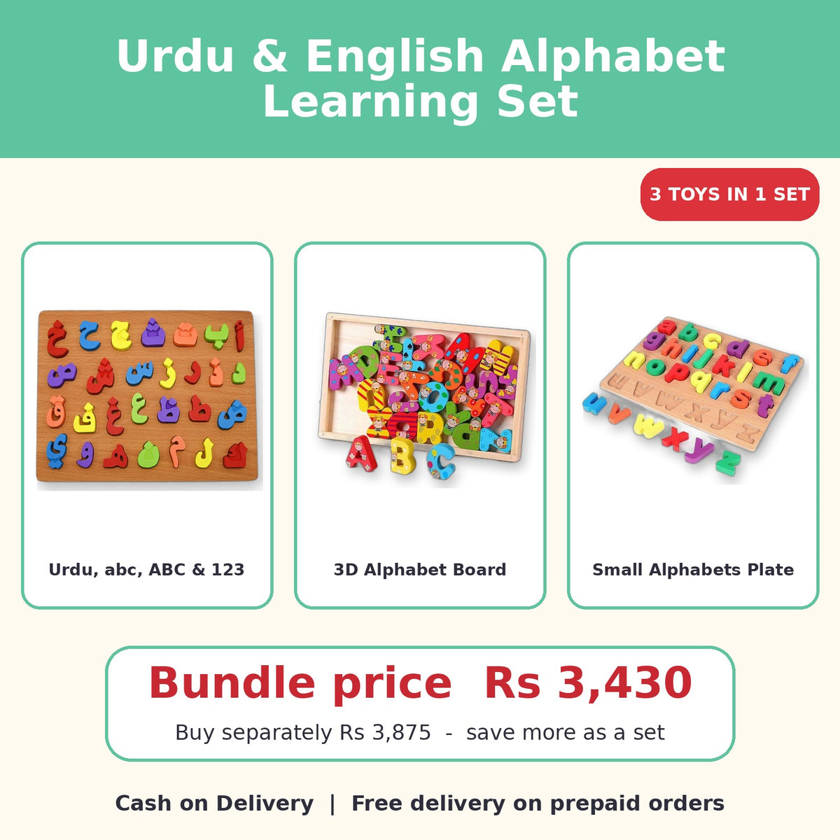 Urdu & English Alphabet Learning Set - what's inside and price