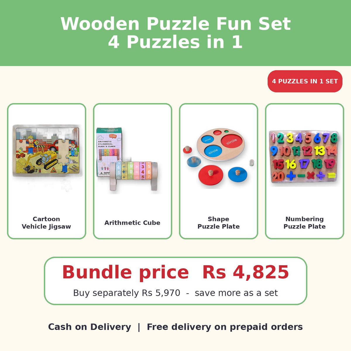 Wooden Puzzle Fun Set - what's inside and price