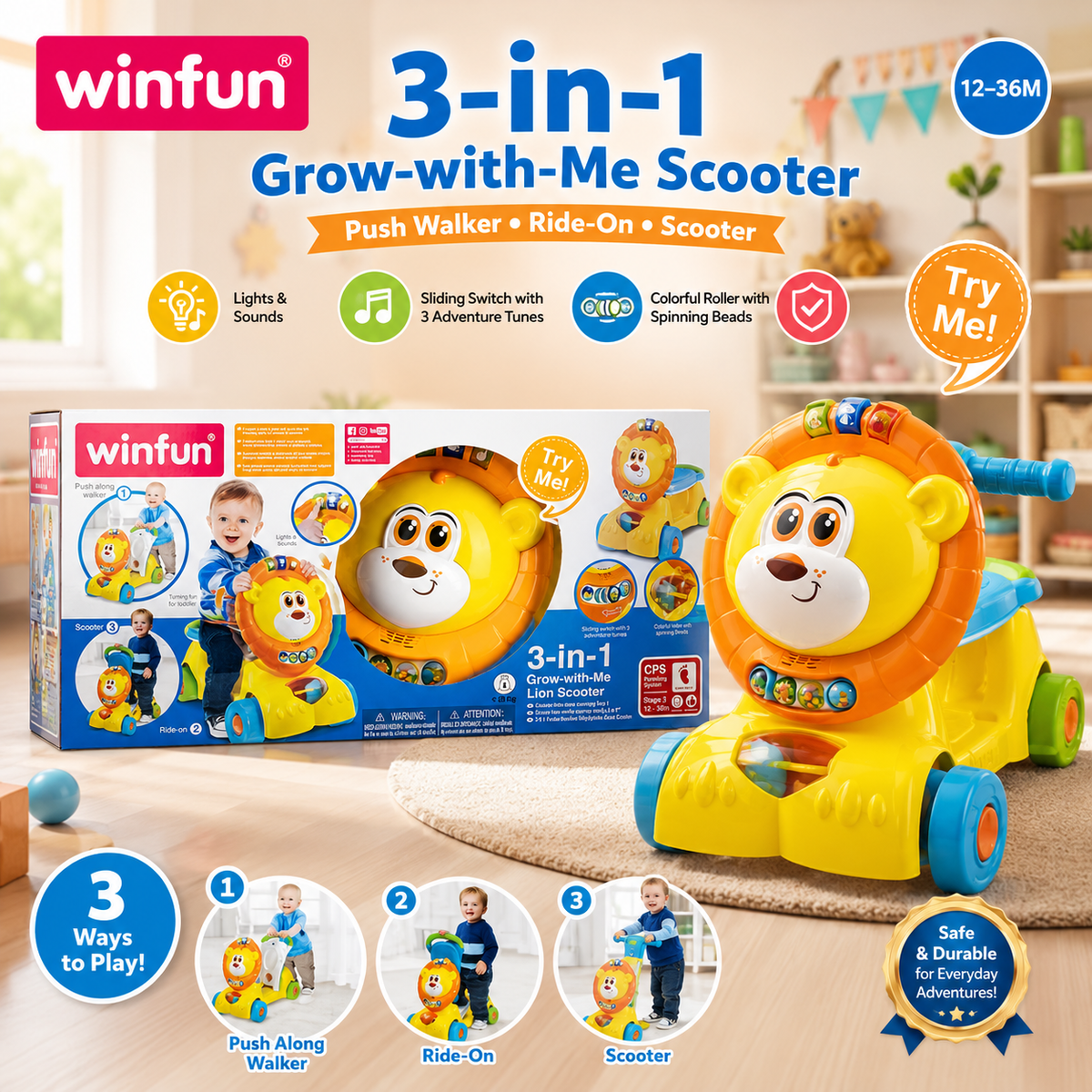 Winfun 3-in-1 Lion Scooter