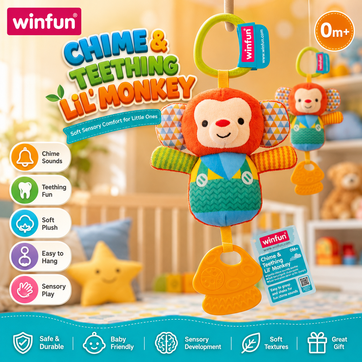 Winfun Chime Teether Monkey - main